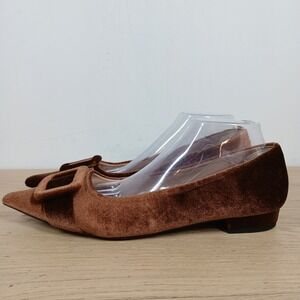 C.Paravano Flats Womens 10 Brown Velvet Pointed Toe Buckle Minimalist Chic